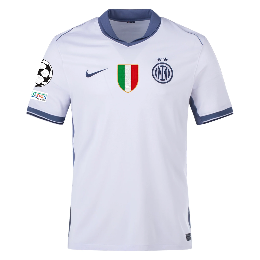 Nike Inter Milan NicolÃ² Barella Away Jersey w/ Champions League + Scudetto Patch 24/25 (Summit White/Iris Whisper)