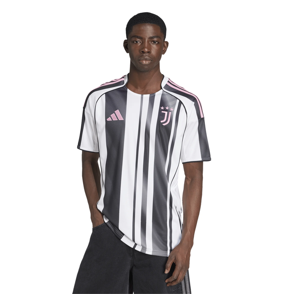 adidas Men's Juventus Kalulu Home Jersey w/ Serie A Patch 25/26 (White/Black/Pink)