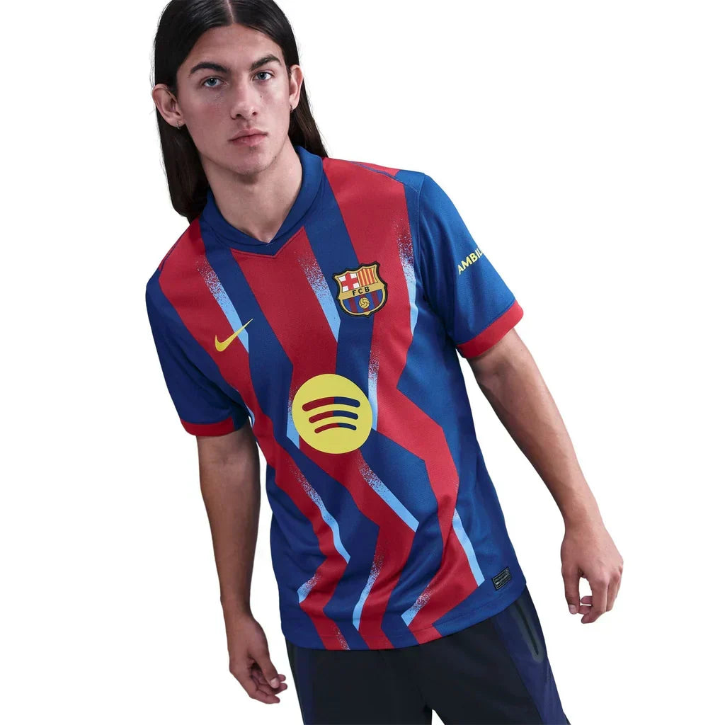 Nike Men's FC Barcelona Gavi 4th Jersey 25/26 w/ La Liga Patches (Blue/Red/Yellow)