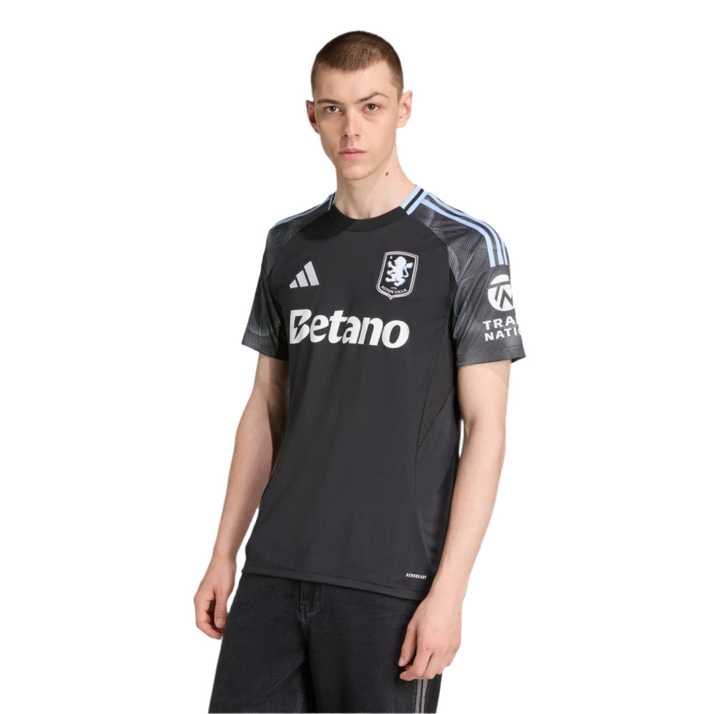 adidas Cash Men's Aston Villa 25/26 Away Jersey w/ EPL + NRFR Patches (Black/Global Blue)
