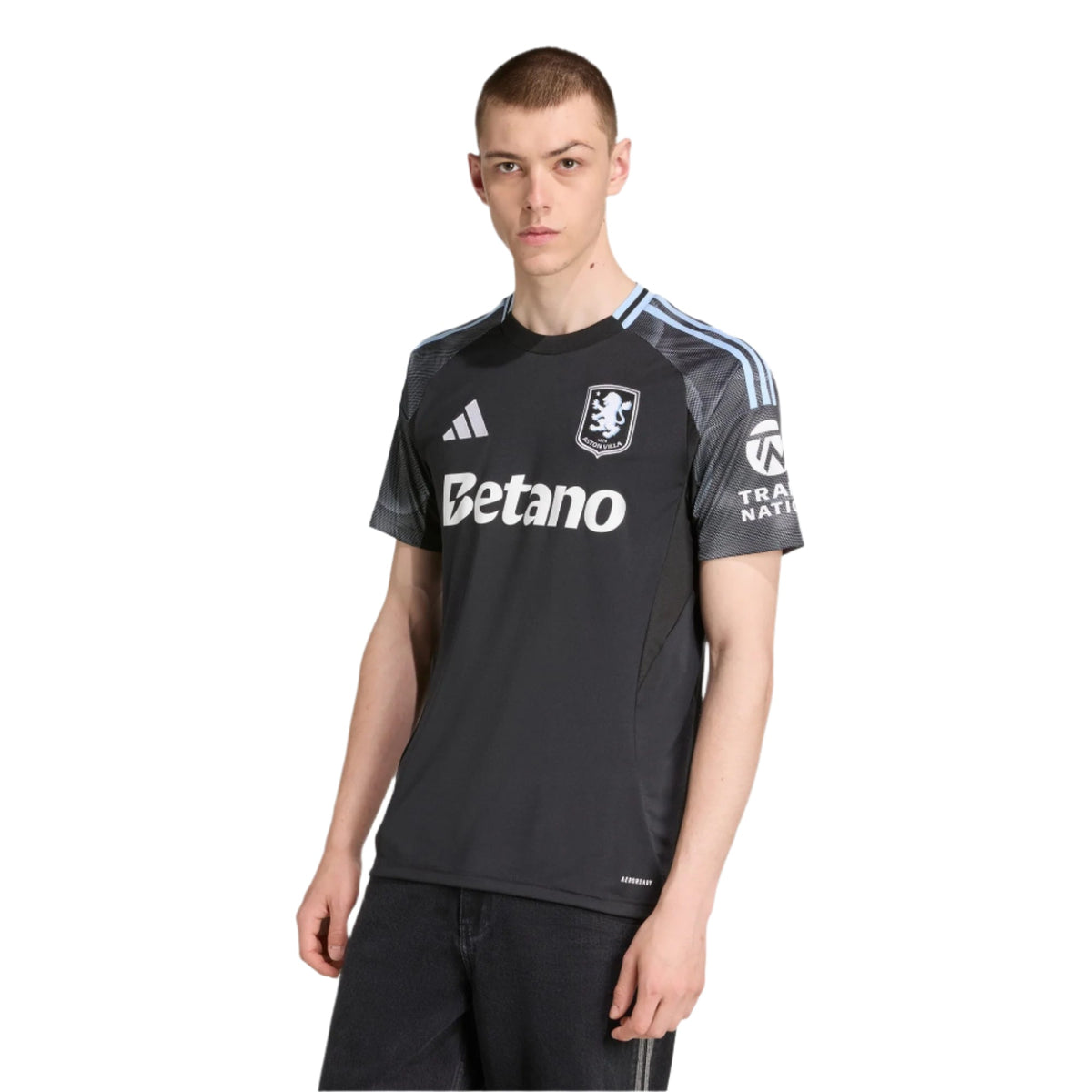 adidas Pau Men's Aston Villa 25/26 Away Jersey w/ EPL + NRFR Patches (Black/Global Blue)