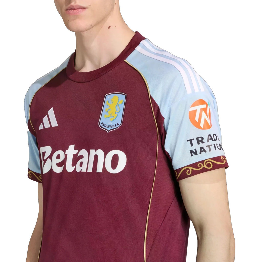adidas Malen Men's Aston Villa Home Jersey 25/26 w/ NRFR + EPL Patches (Maroon/Blue)