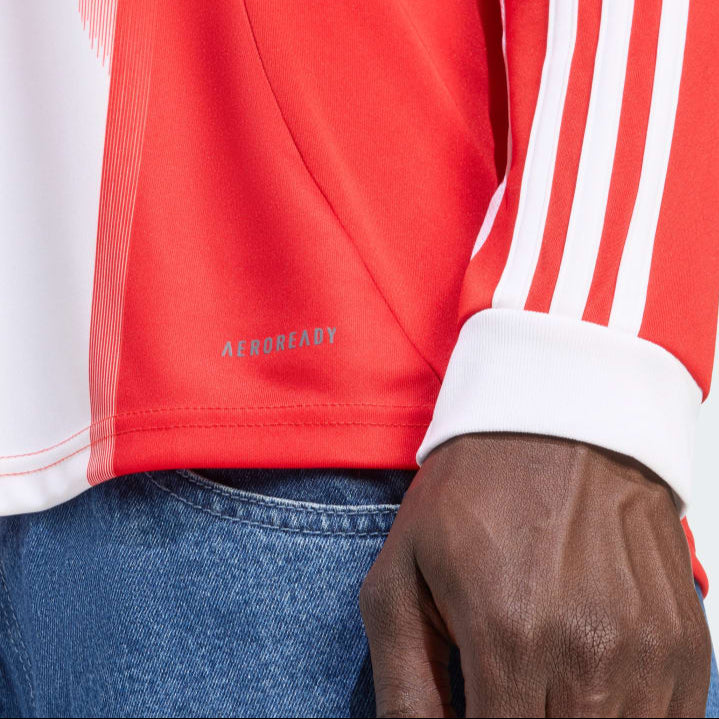 adidas Alphonso Davies Men's Bayern Munich Long Sleeve Home Jersey 25/26 w/ Bundesliga Champions Patch (Red/White)