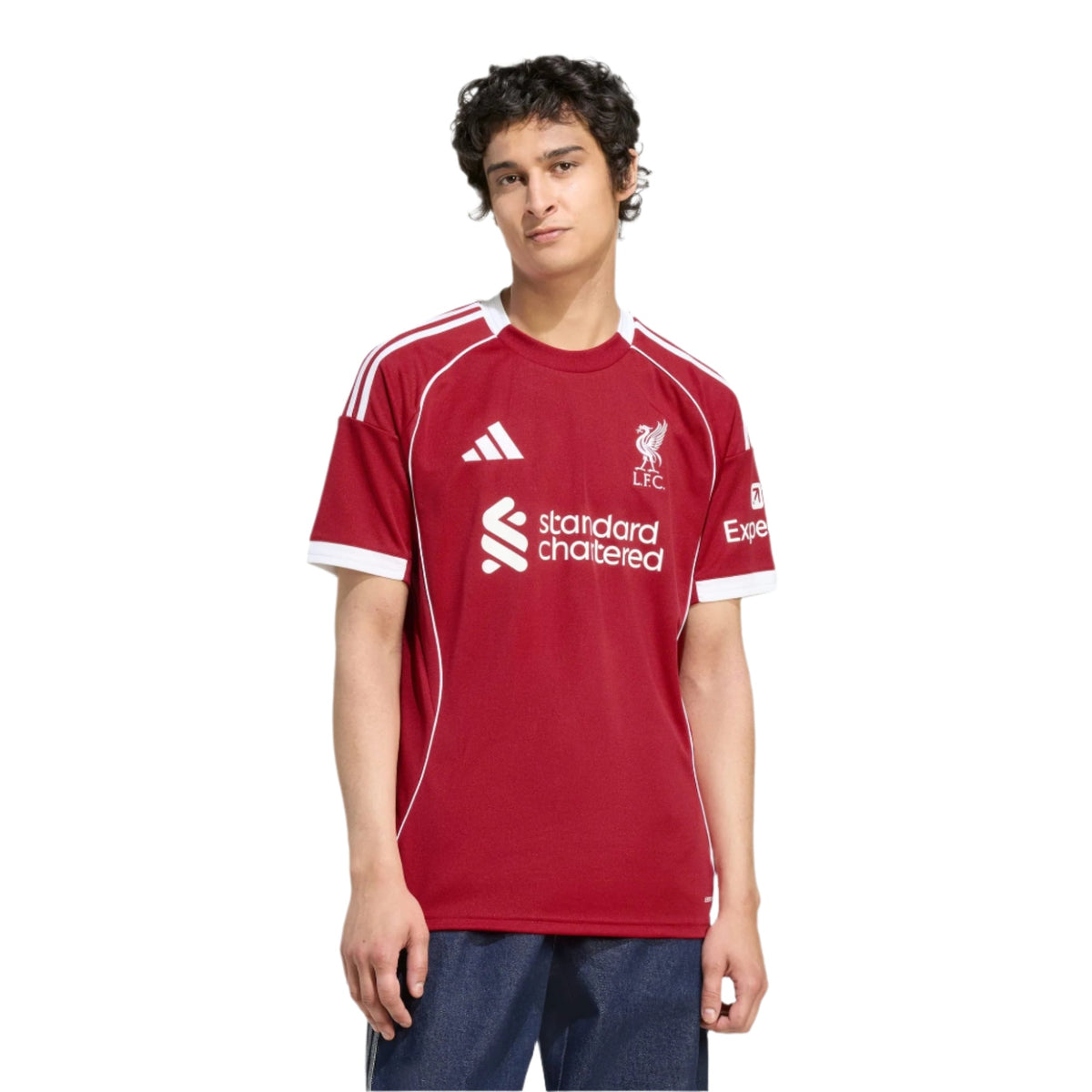 adidas Men's Liverpool Diogo J. Home Jersey 25/26 w/ Champions League Patches (Strawberry Red)