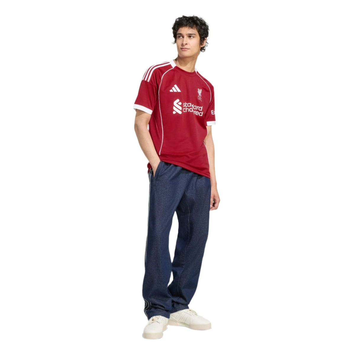 adidas Elliott Men's Liverpool Home Jersey 25/26 w/ NRFR + EPL Champions Patch (Strawberry Red)