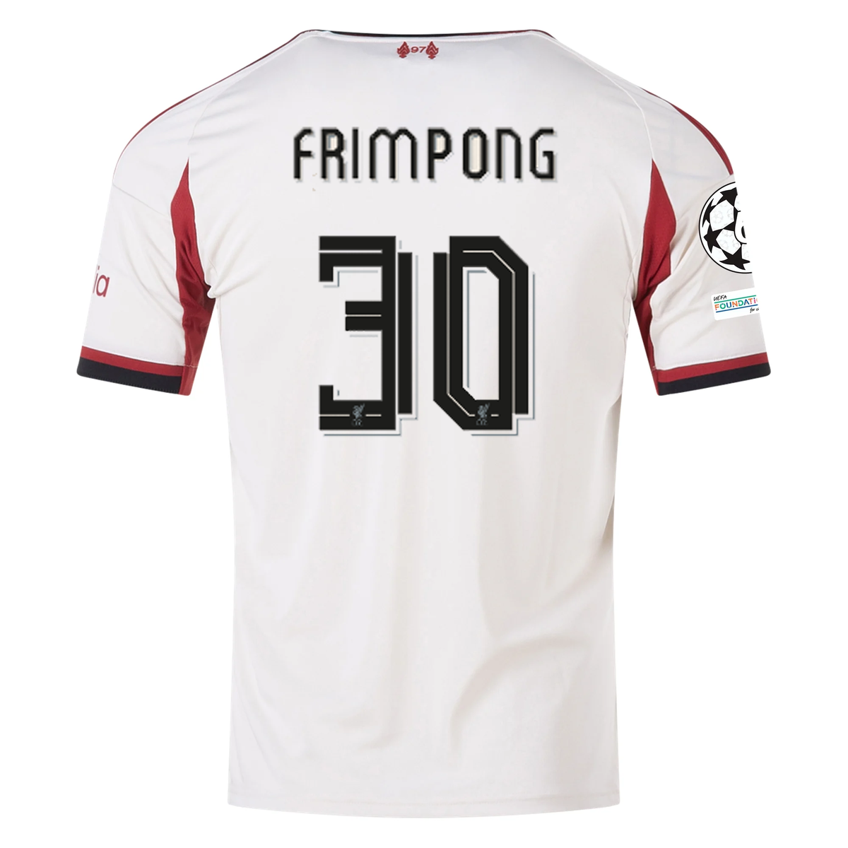 adidas Men's Liverpool Jeremie Frimpong Away Jersey w/ Champions League Patches 25/26 (Wonder White)