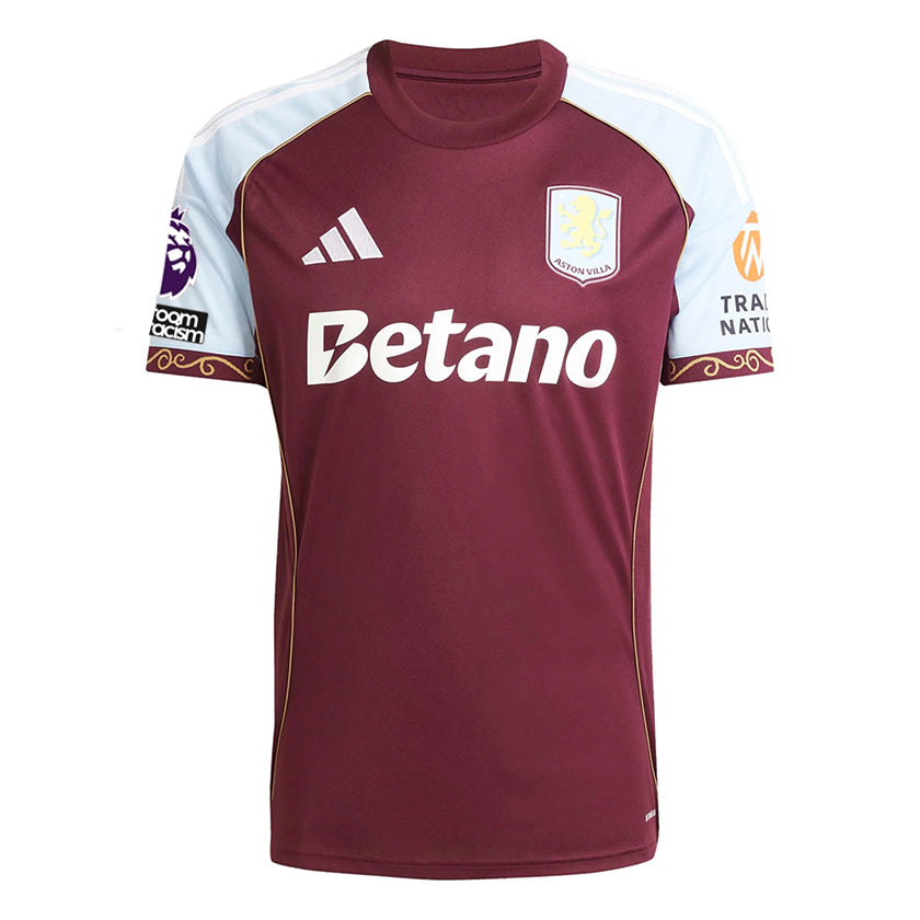 adidas Rogers Men's Aston Villa Home Jersey 25/26 w/ NRFR + EPL Patches (Maroon/Blue)