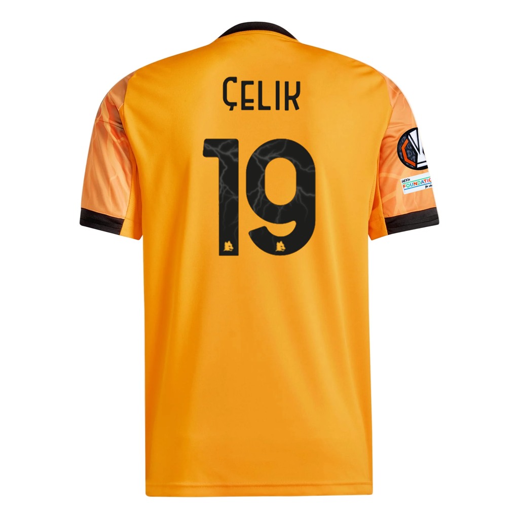 adidas Roma Mehmet Zeki Ã‡elik Away Jersey w/ Europa League Patches 25/26 (Orange/Black)