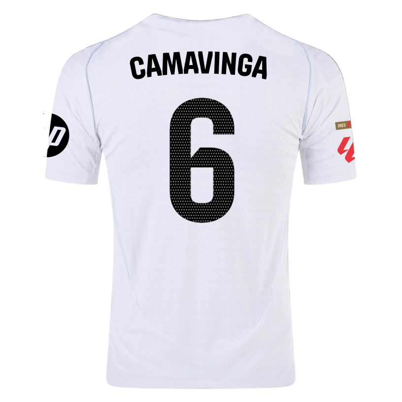 adidas Camavinga Real Madrid Authentic Home Jersey w/ La Liga Patches 24/25 (White/Black)