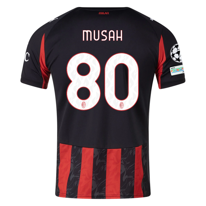 Puma Musah Men's AC Milan Home Jersey w/ Champions League Patches 25/26 (Red/Black)