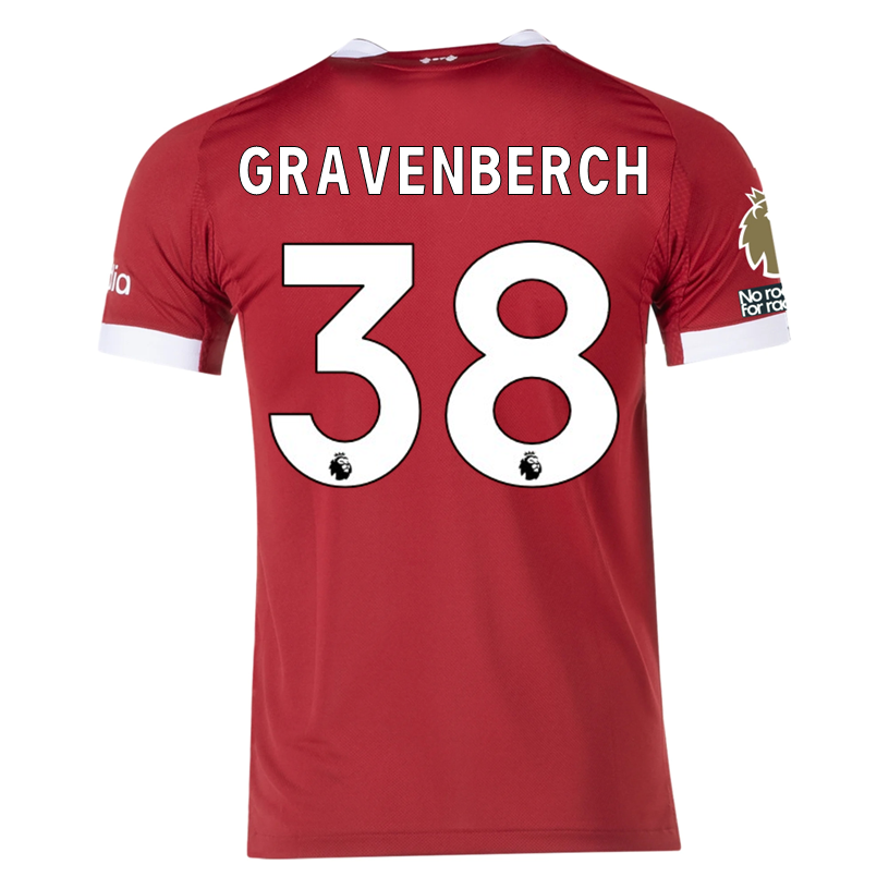 adidas Men's Liverpool FC Authentic Gravenberch Home Jersey 25/26 w/ EPL + NRFR Patches (Strawberry Red)