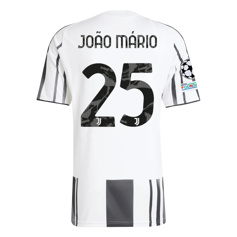 adidas Juventus Joao Mario Home Jersey w/ Champions League Patches 25/26 (White/Black/Pink)