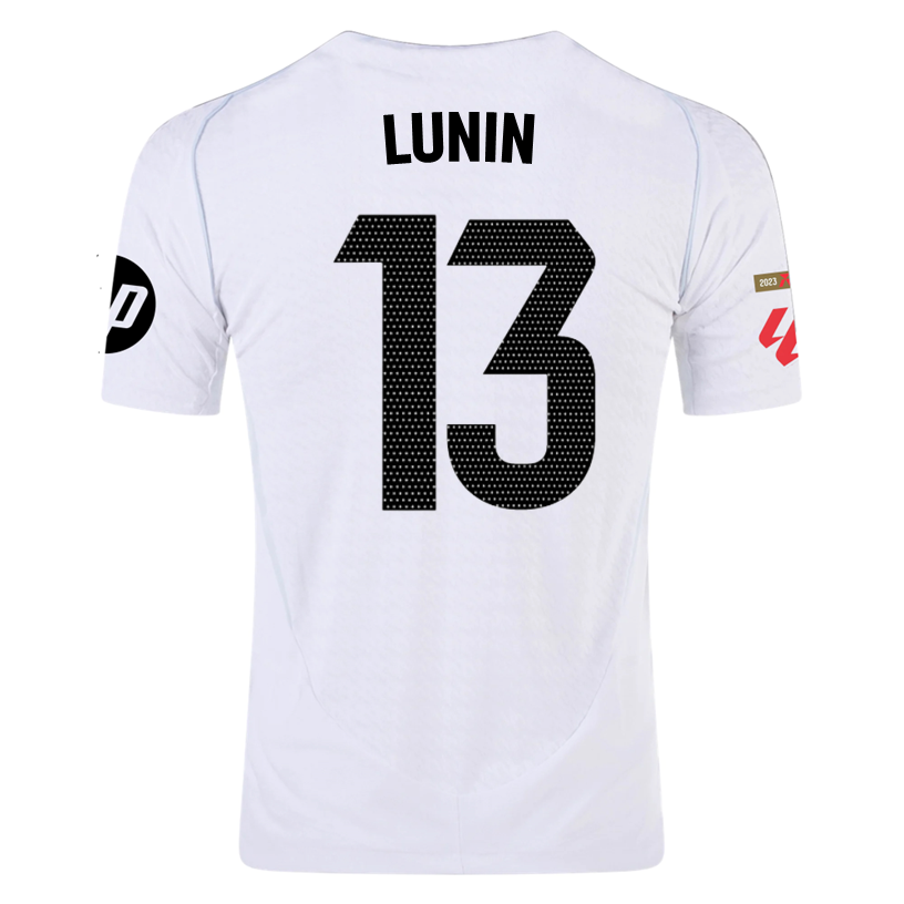adidas Lunin Real Madrid Authentic Home Jersey w/ La Liga Patches 24/25 (White/Black)