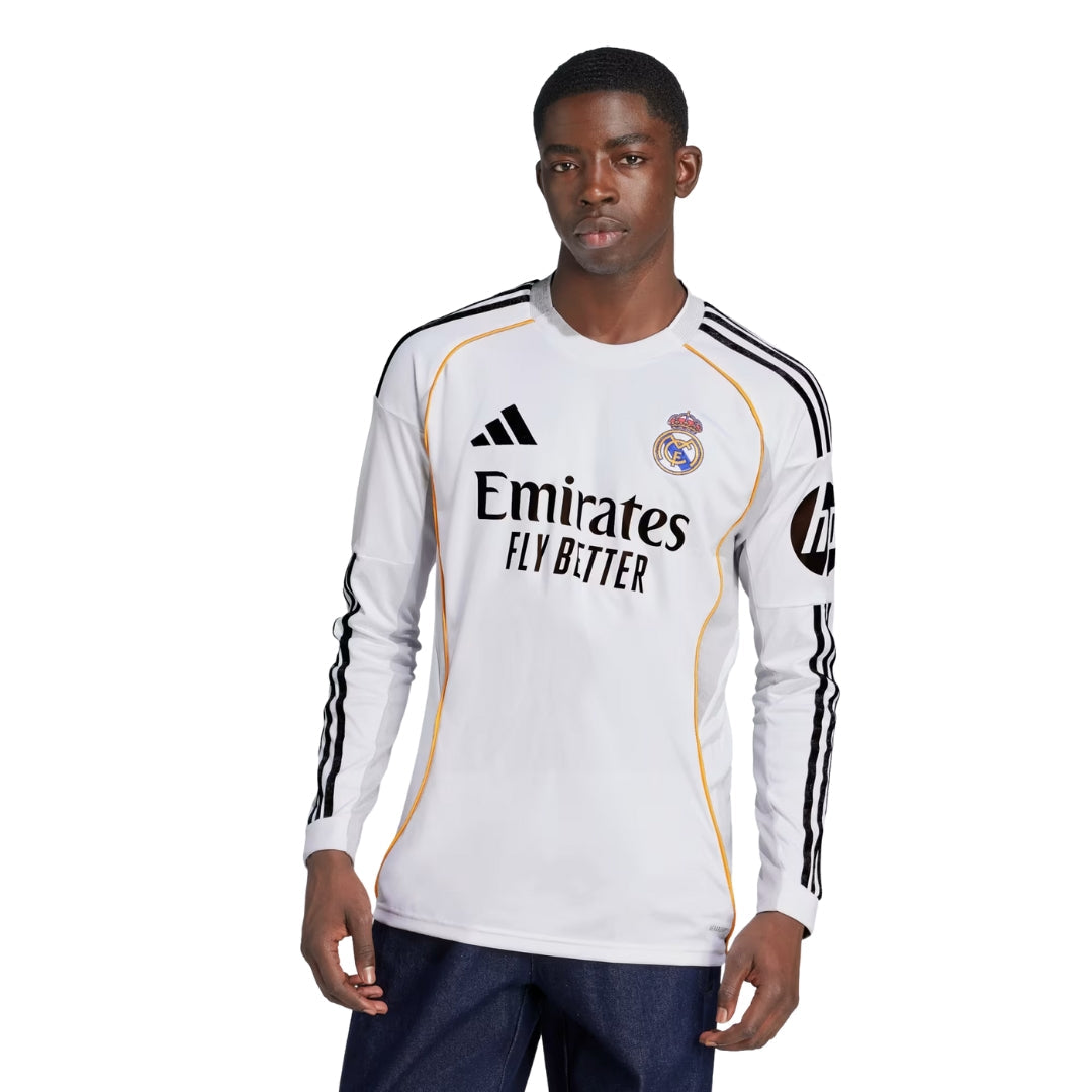 adidas Real Madrid Valverde Long Sleeve Home Jersey w/ Intercontinental + Champions League Patches 25/26 (White)