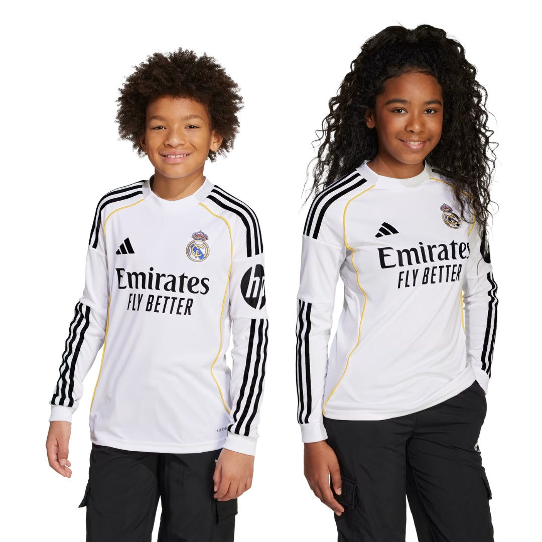 adidas Youth Real Madrid Long Sleeve Home Jersey 25/26 (White)