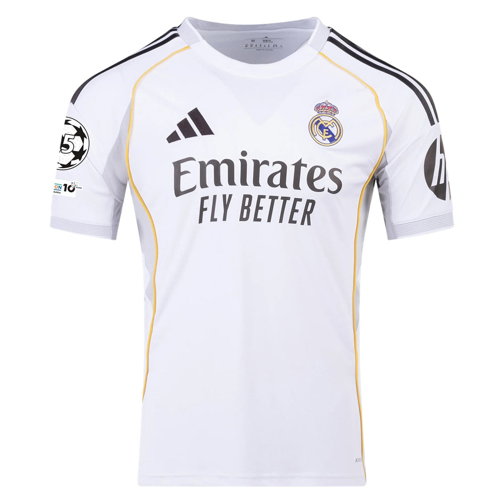 adidas Dean Huijsen Real Madrid 25/26 Home Jersey w/ Champions League Patches (White)