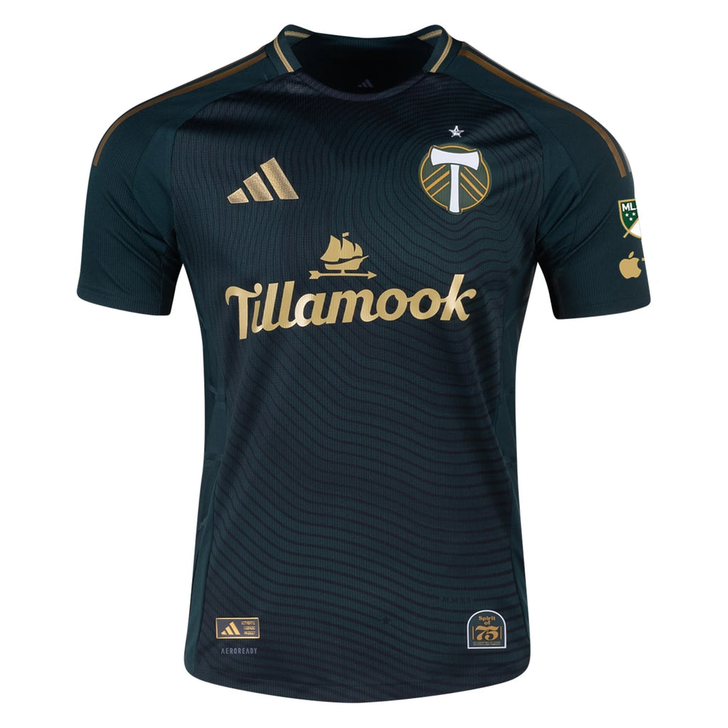 adidas Eric Miller Portland Timbers Authentic Home Jersey w/ MLS & Apple Patch 25/26 (Green/Gold)