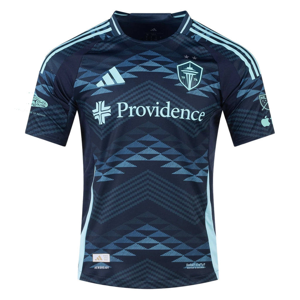 adidas P. Arriola Seattle Sounders Authentic Away Jersey 25/26 w/ MLS Patches & Sponsor (Aura Ink)