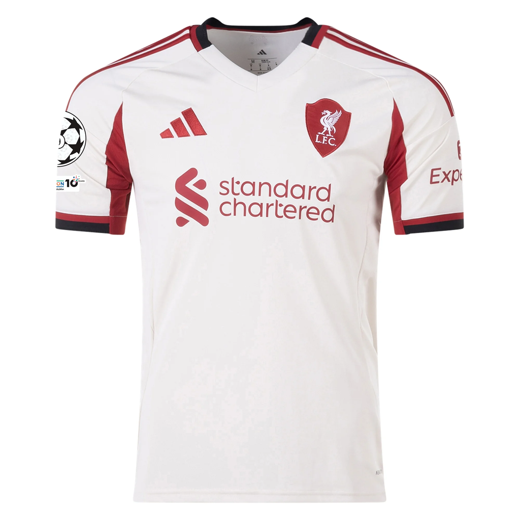 adidas Men's Liverpool Ibrahima KonatÃ© Away Jersey w/ Champions League Patches 25/26 (Wonder White)
