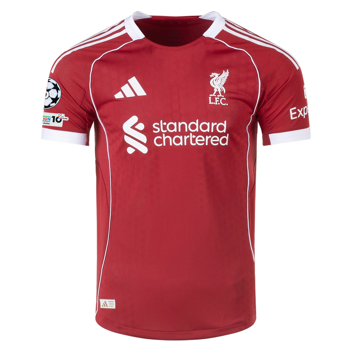 adidas Men's Liverpool FC Authentic Kerkez Home Jersey 25/26 w/ Champions League Patches (Strawberry Red)