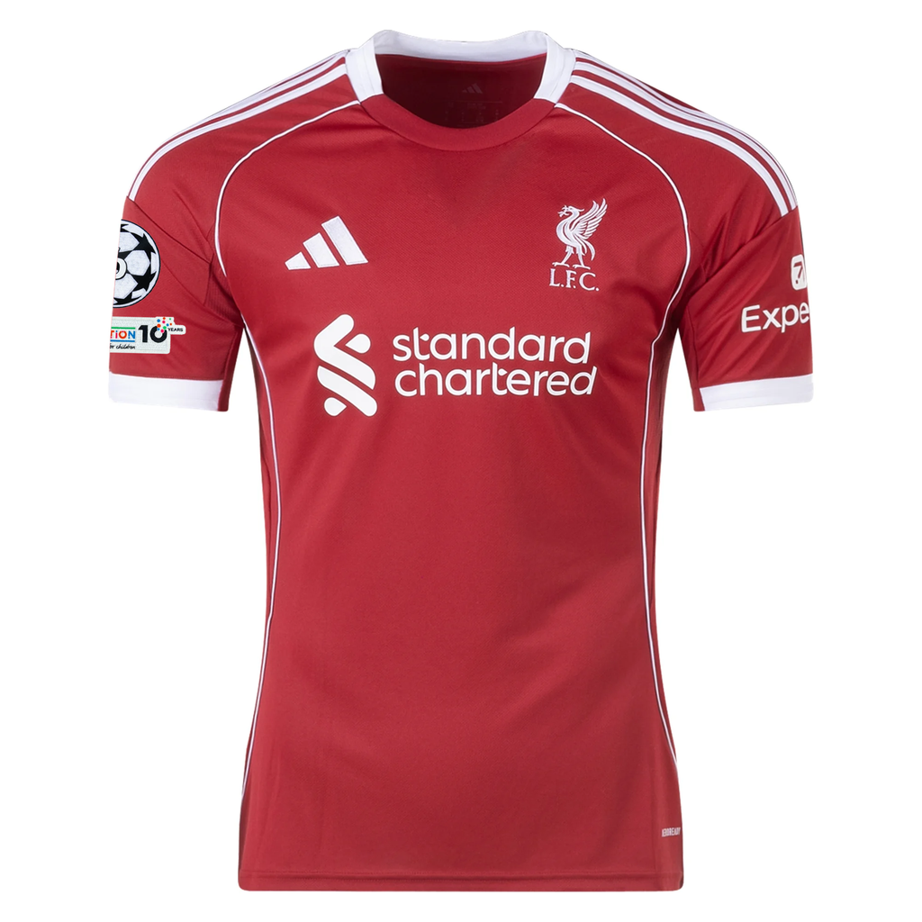 adidas Men's Liverpool Leoni Home Jersey 25/26 w/ Champions League Patches (Strawberry Red)