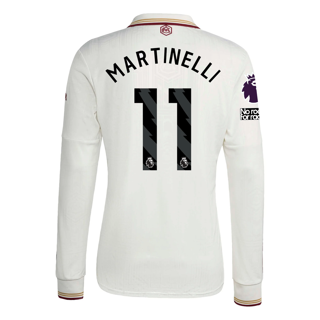 adidas Arsenal Gabriel Martinelli Third Long Sleeve Jersey w/ EPL + No Room For Racism 25/26 (White/Burgundy)