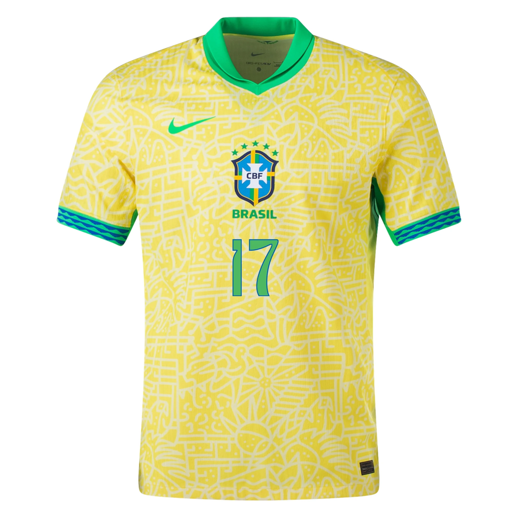 Nike Mens Brazil Bruno GuimarÃ£es Home Jersey 24/25 (Dynamic Yellow/Lemon Chiffon/Green Spark)