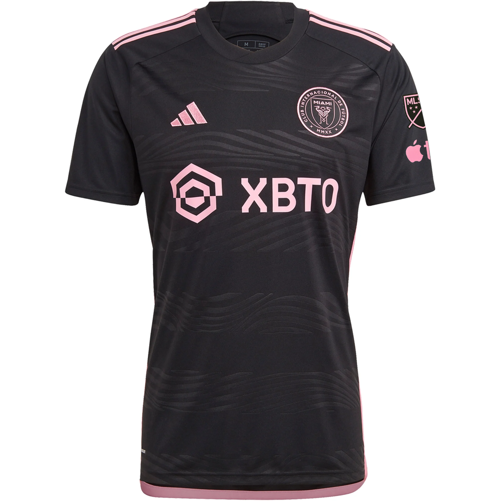 adidas Men's Inter Miami CF Lionel Messi Away Jersey W/ MLS + Apple TV Patches 23/24 (Black)