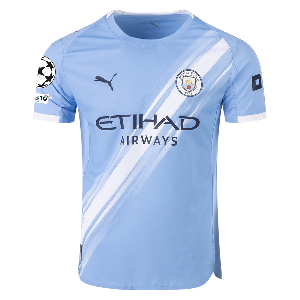 Puma Manchester City Authentic Stones Home Jersey w/ Champions League Patches 25/26 (Team Light Blue/White)