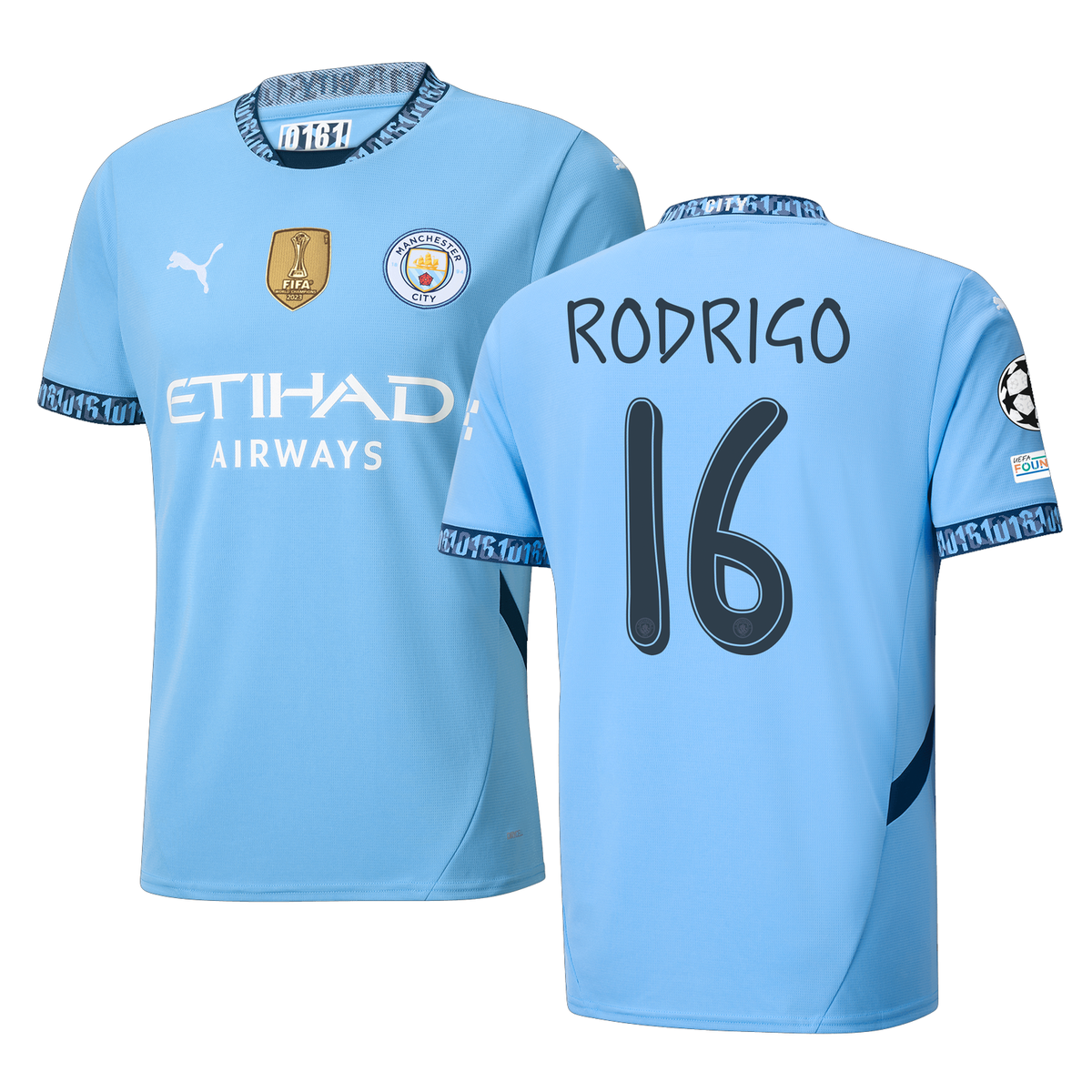 Puma Manchester City Rodrigo Home Jersey w/ Champions League + Club World Cup Patch 24/25 (Team Light Blue/Marine Blue)